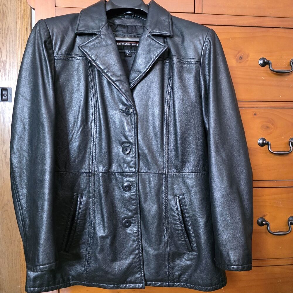 Wilsons Leather Jacket Size Large Black Leather Button Vintage Y2K 90's Retro